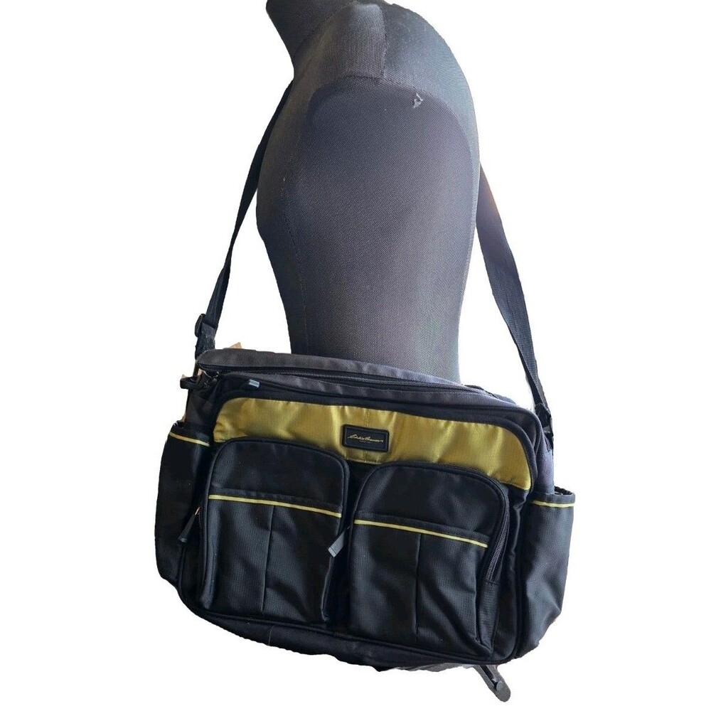 Eddie Bauer Baby Diaper Bag Green Black Adjustable Strap Multi-Pocket Insulated